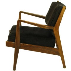 Jens Risom Teak Wood Arm Chair In Black Striped Chenille