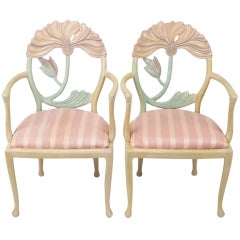 Pair Italian Polychrome Carved Poppy Armchairs 12
