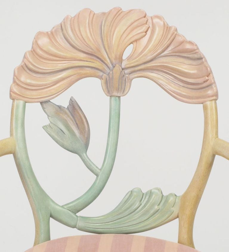 Pair of Italian Polychrome Carved Poppy Armchairs 1