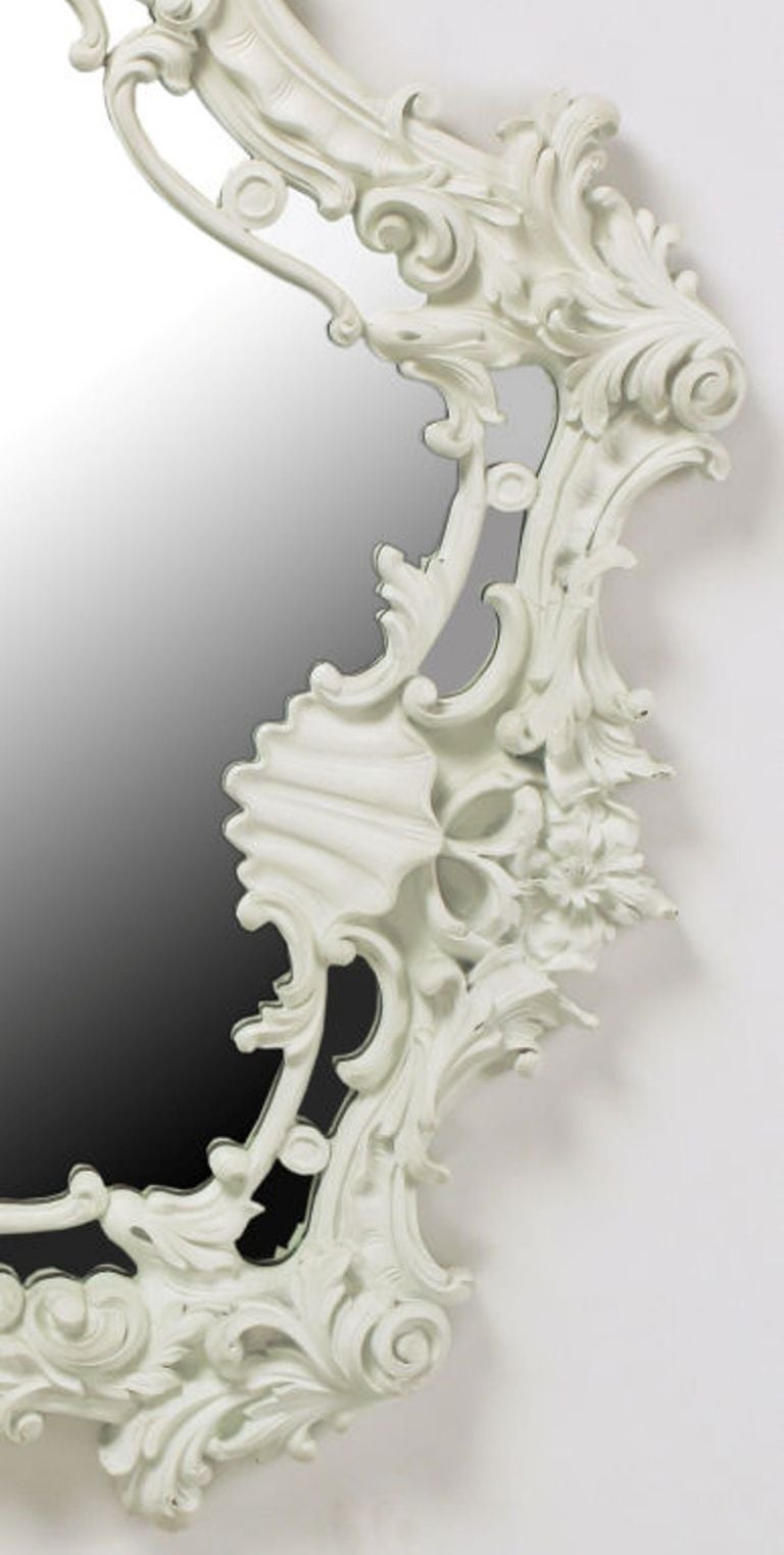 Extraordinary Italian Rococo Mirror Of White Lacquered Gesso