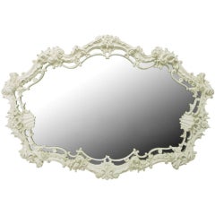 Retro Extraordinary Italian Rococo Mirror Of White Lacquered Gesso