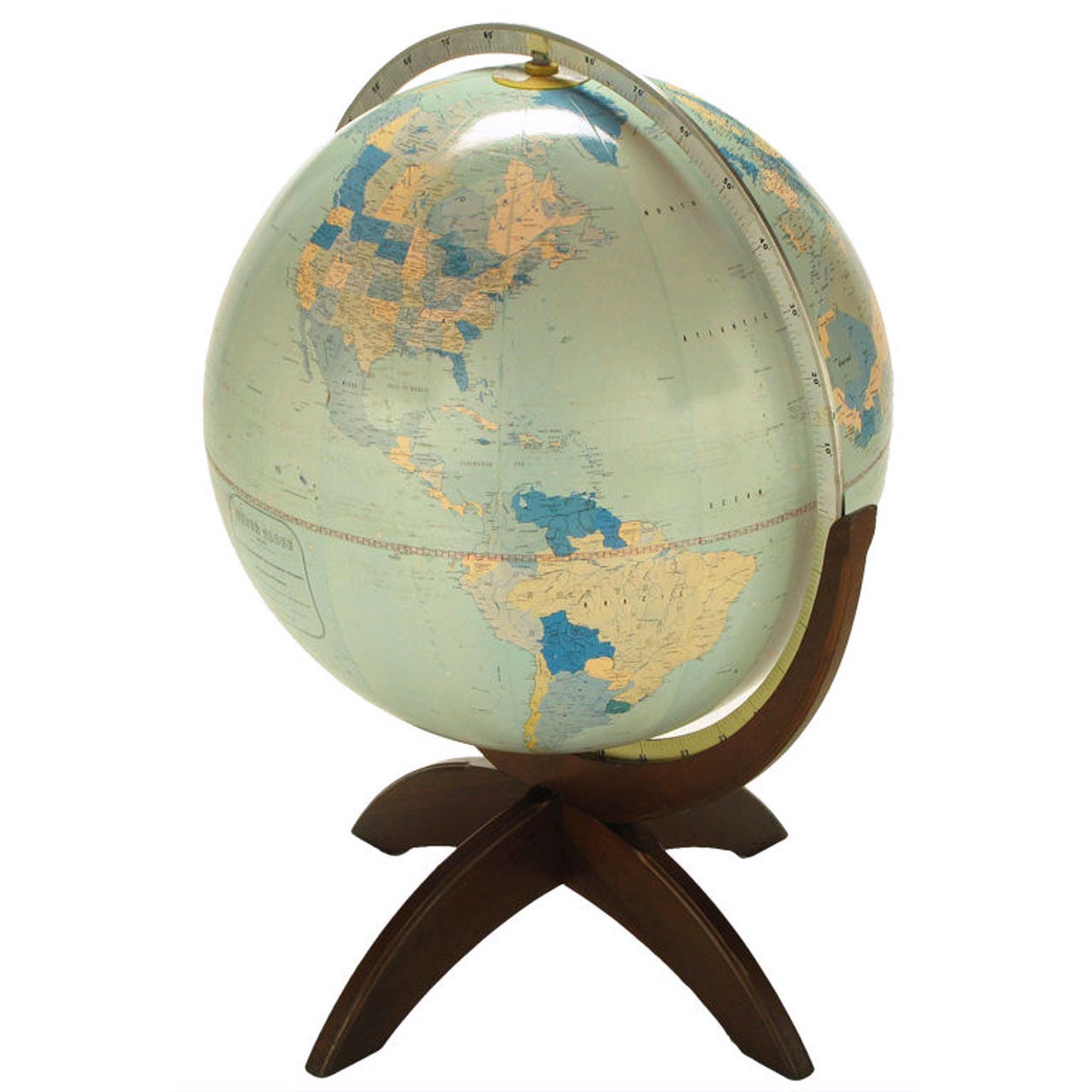 Tall Illuminated 1950s Globe With Mahogany Base