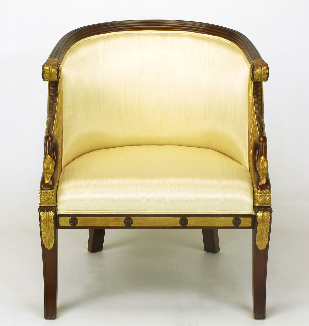 Indonesian Pair of Maitland Smith Empire Revival Mahogany and Parcel-Gilt Swan Bergeres