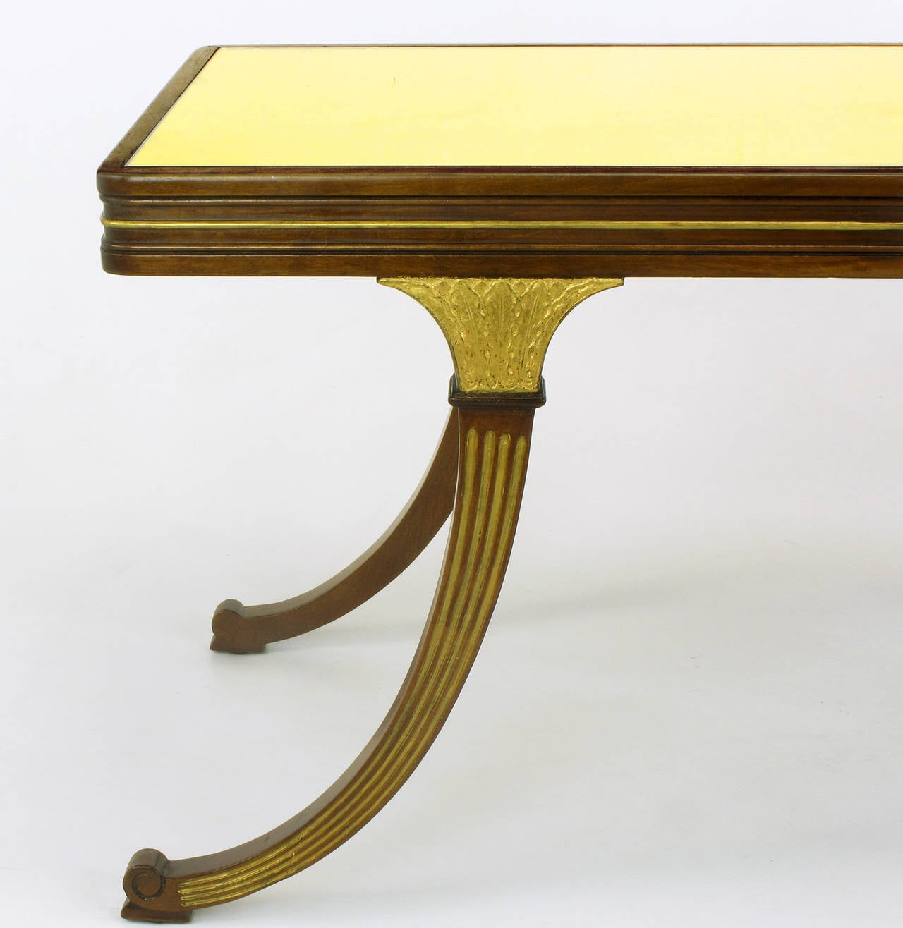 20th Century Early 1900s Parcel-Gilt and Walnut Empire Coffee Table with Gold Mirror Top For Sale