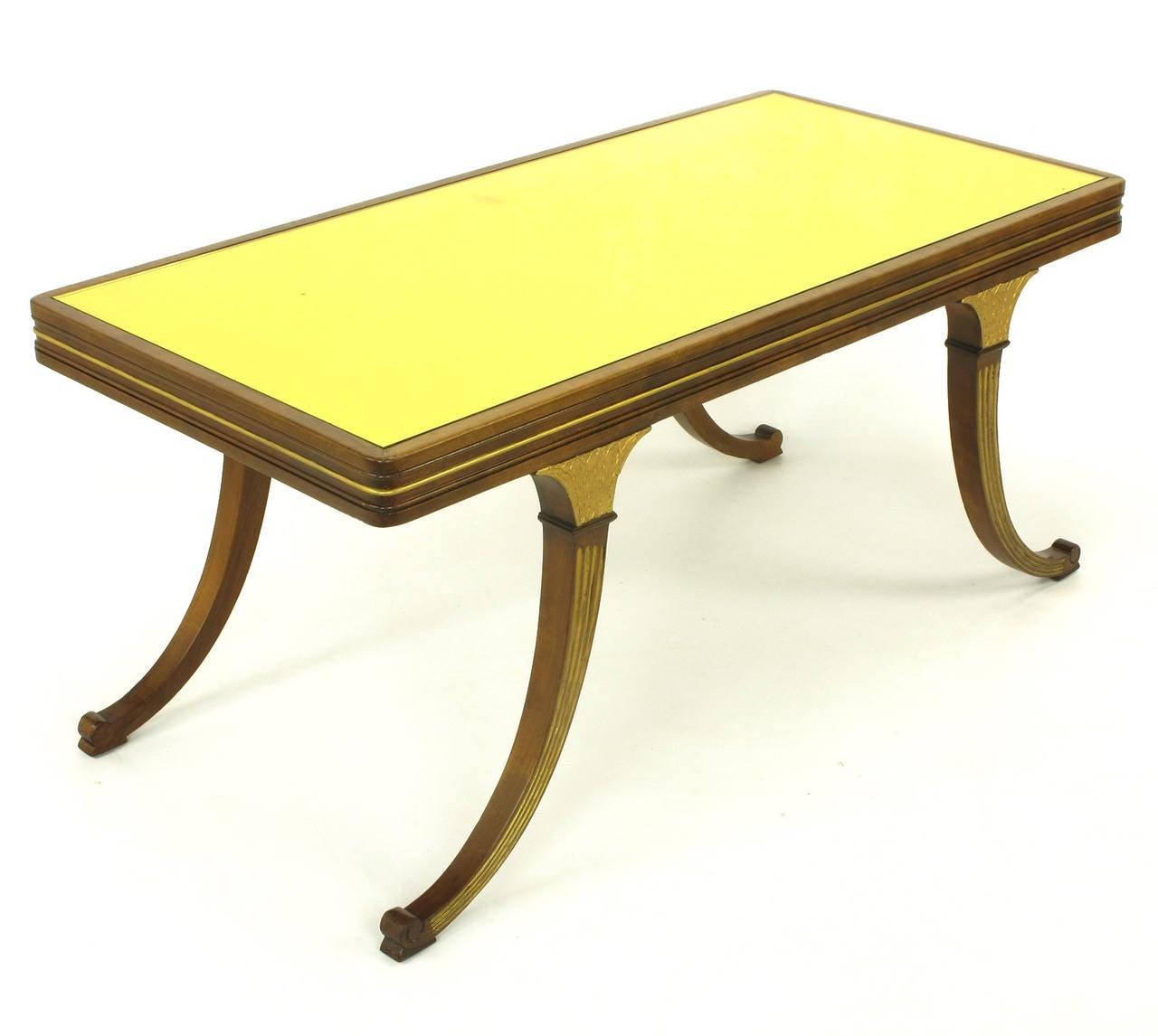 Early 1900s Parcel-Gilt and Walnut Empire Coffee Table with Gold Mirror Top In Good Condition For Sale In Chicago, IL