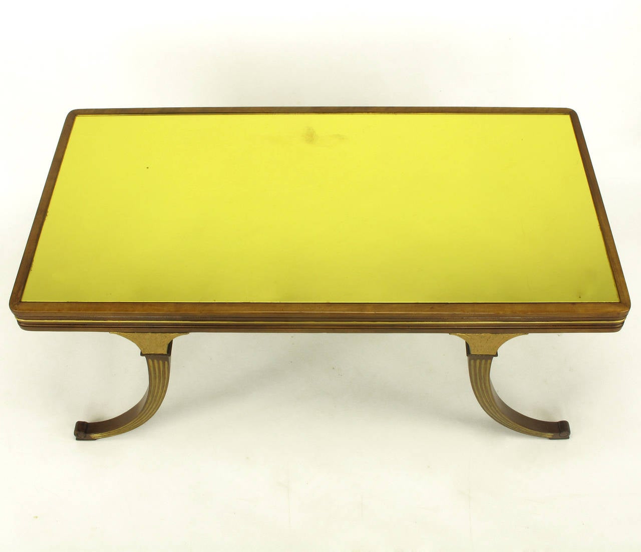 Early 1900s Parcel-Gilt and Walnut Empire Coffee Table with Gold Mirror Top For Sale 1