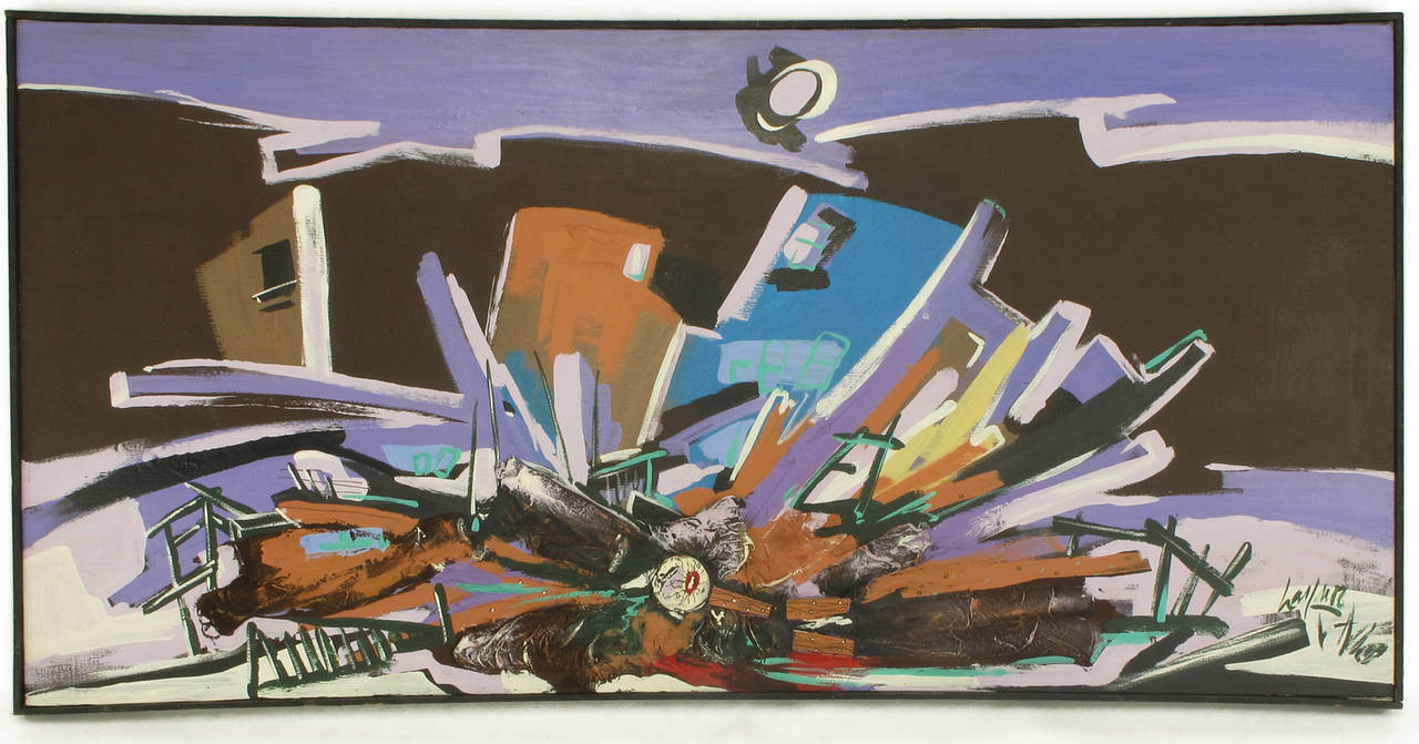 Mischtechnik auf Leinwand des amerikanischen Künstlers Harold A. Laynor (1922-1991) mit dem Titel 