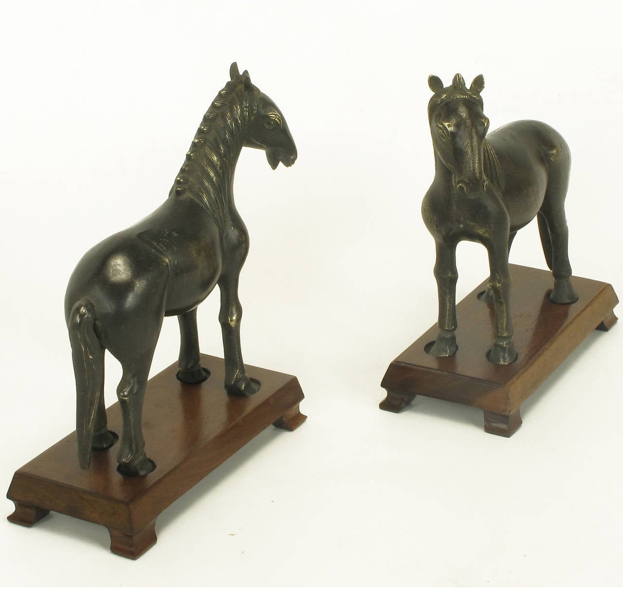 American Pair of Bronze Arabian Stallion Figures Ion Footed Mahogany Plinths For Sale