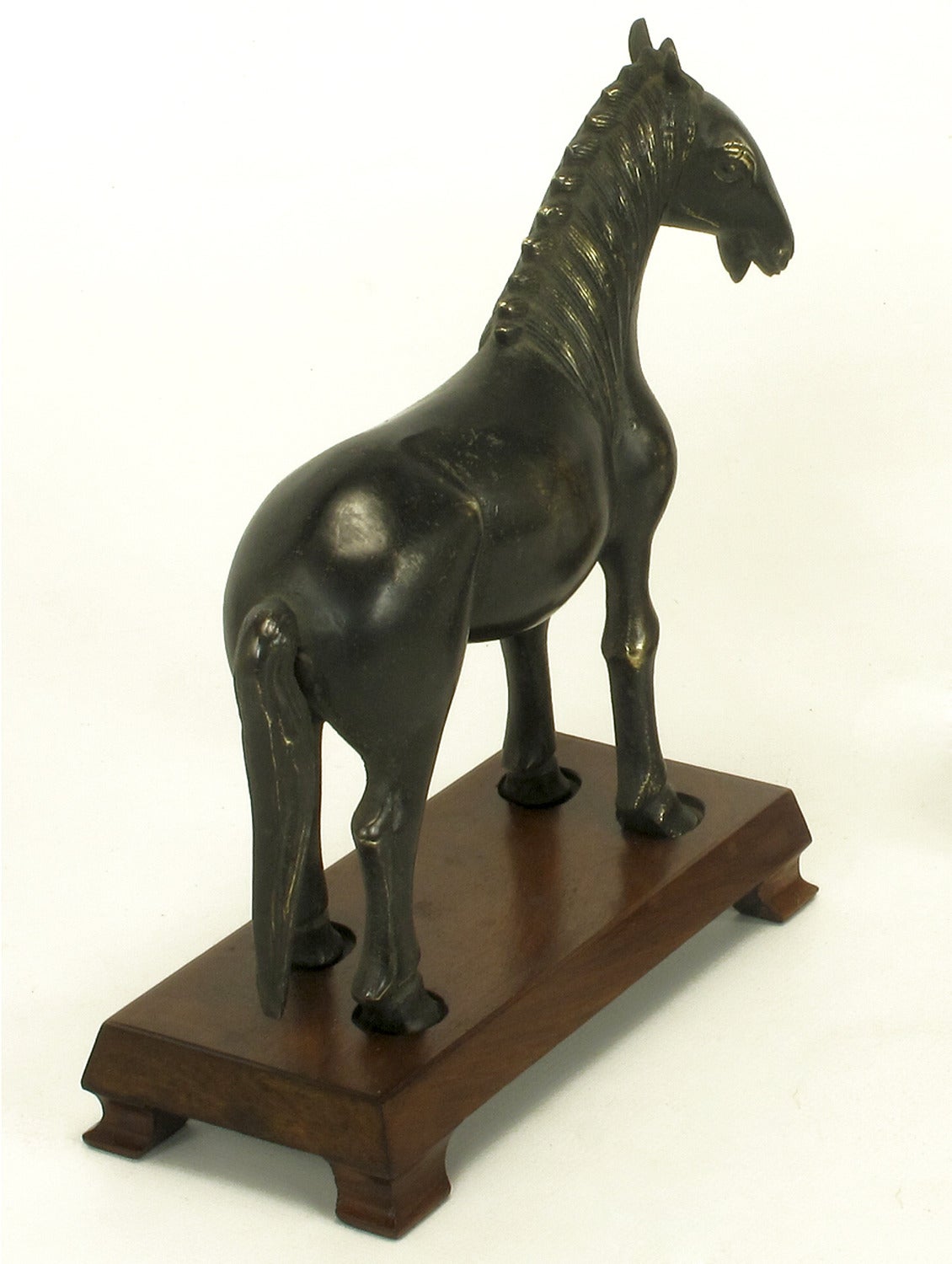 Pair of Bronze Arabian Stallion Figures Ion Footed Mahogany Plinths For Sale 1