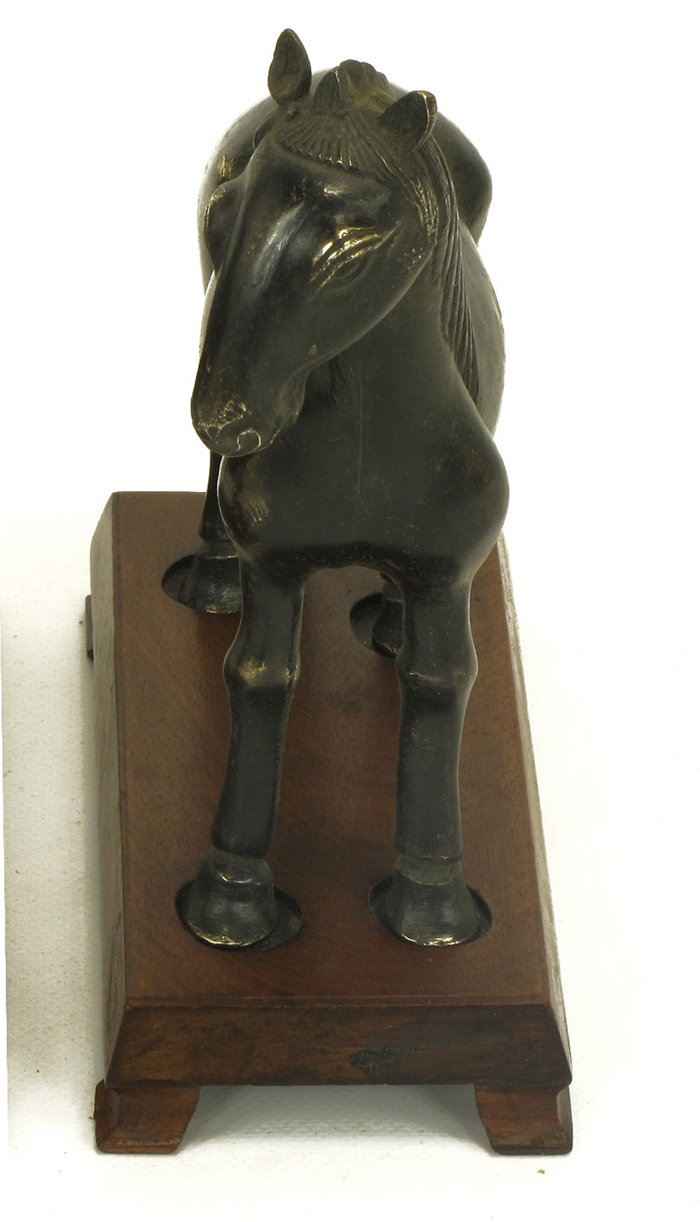 Pair of Bronze Arabian Stallion Figures Ion Footed Mahogany Plinths For Sale 2