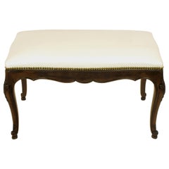 Kindel French Regency Rich Walnut and White Leather Bench