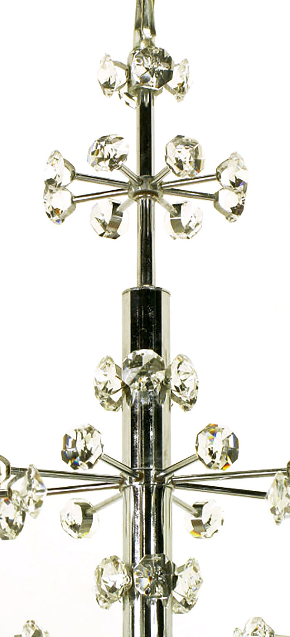 1960s Six-Arm Crystal Snowflake Chrome Chandelier For Sale 2