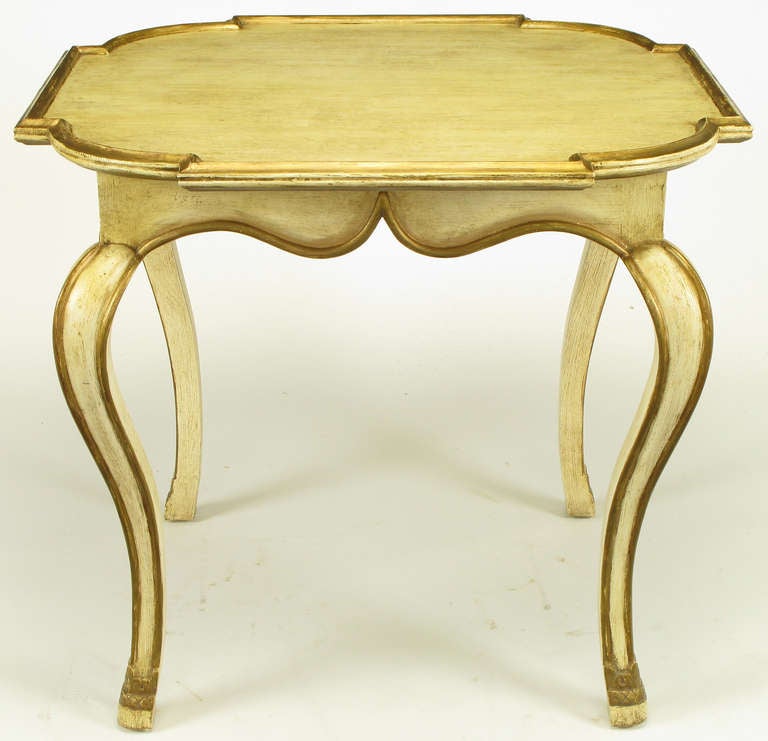 Pair Minton-Spidell Parcel Gilt & Glazed Ivory Cabriole Leg End Tables In Excellent Condition In Chicago, IL