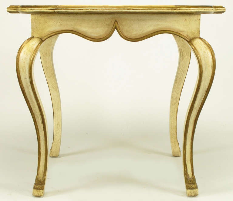 American Pair Minton-Spidell Parcel Gilt & Glazed Ivory Cabriole Leg End Tables