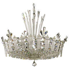 Exceptional Deco Revival Chrome & Cut Crystal Chandelier