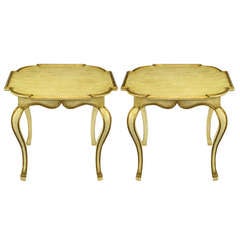 Pair Minton-Spidell Parcel Gilt & Glazed Ivory Cabriole Leg End Tables