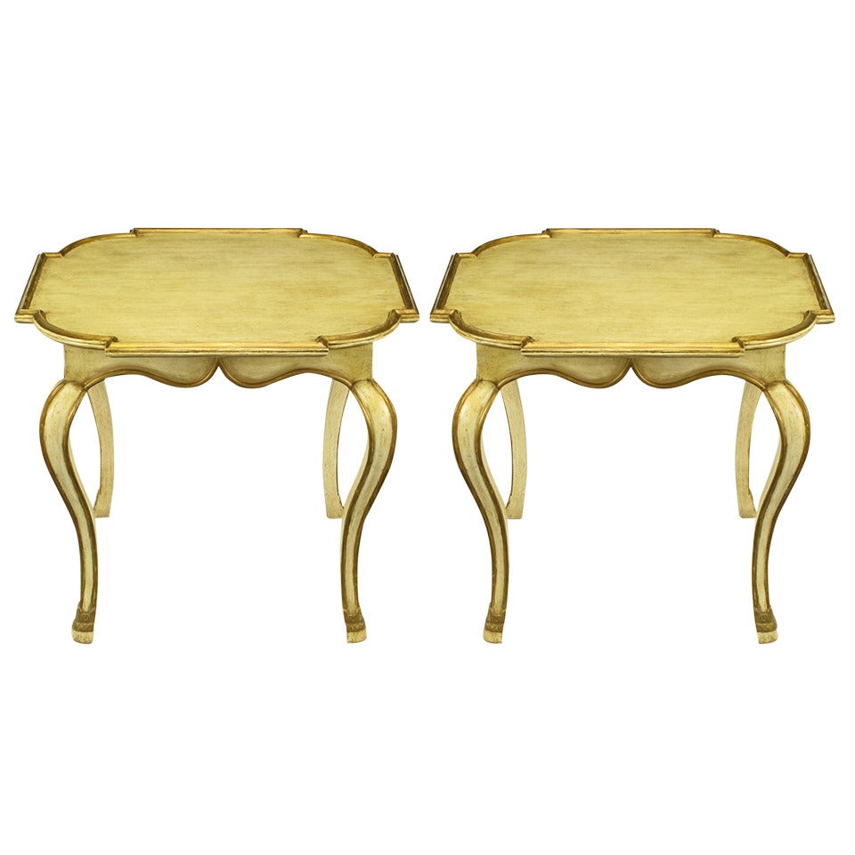 Pair Minton-Spidell Parcel Gilt & Glazed Ivory Cabriole Leg End Tables