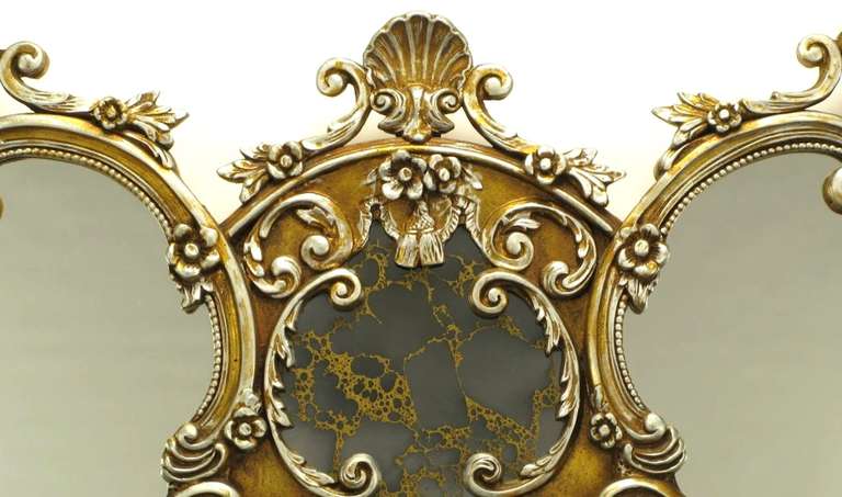 American Italian Rococo Renaissance Triple Mirror With Venetian Center