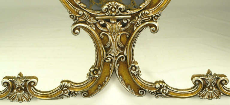 Gilt Italian Rococo Renaissance Triple Mirror With Venetian Center