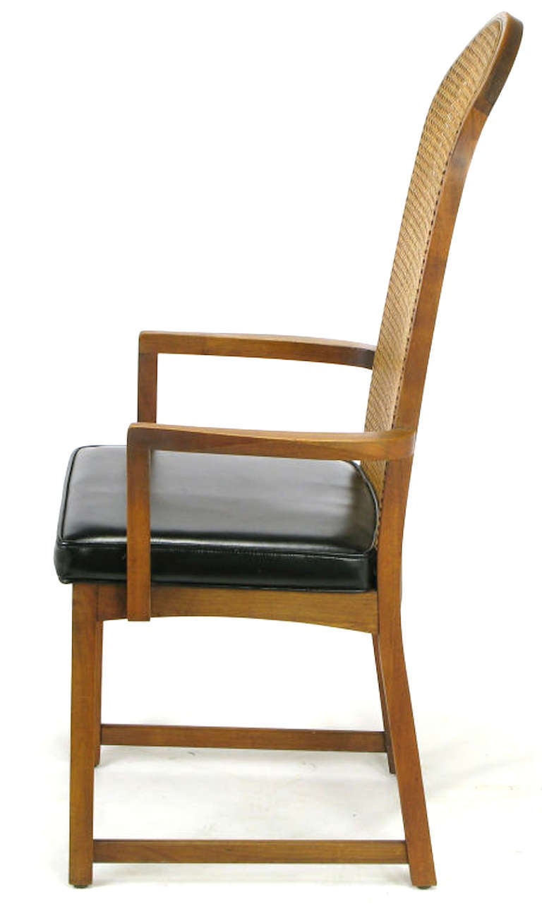 Four Milo Baughman Walnut & Cane Arch-Back Dining Chairs 1