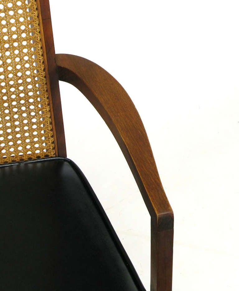 Four Milo Baughman Walnut & Cane Arch-Back Dining Chairs 4