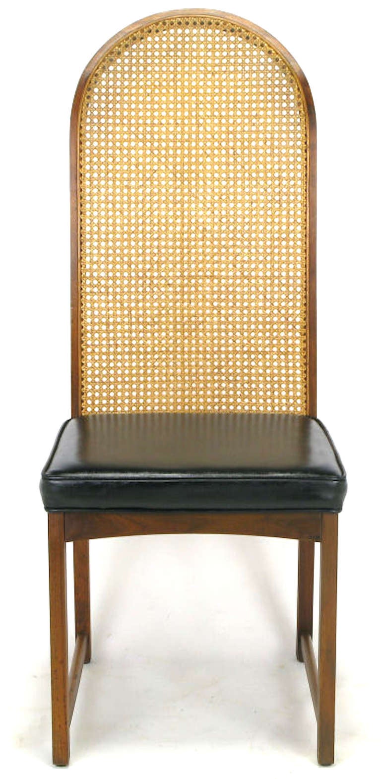 American Four Milo Baughman Walnut & Cane Arch-Back Dining Chairs