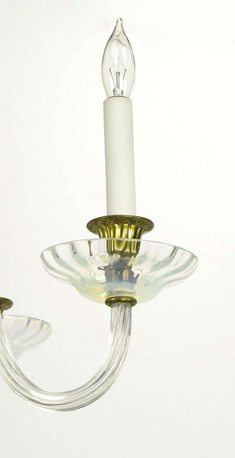 Murano Opaline Glass Five-Arm Empire Style Chandelier In Excellent Condition In Chicago, IL