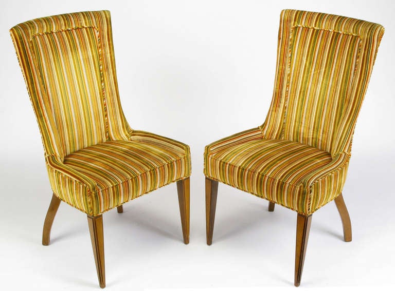 American Pair Striped & Cut Velvet Empire Style Side Chairs