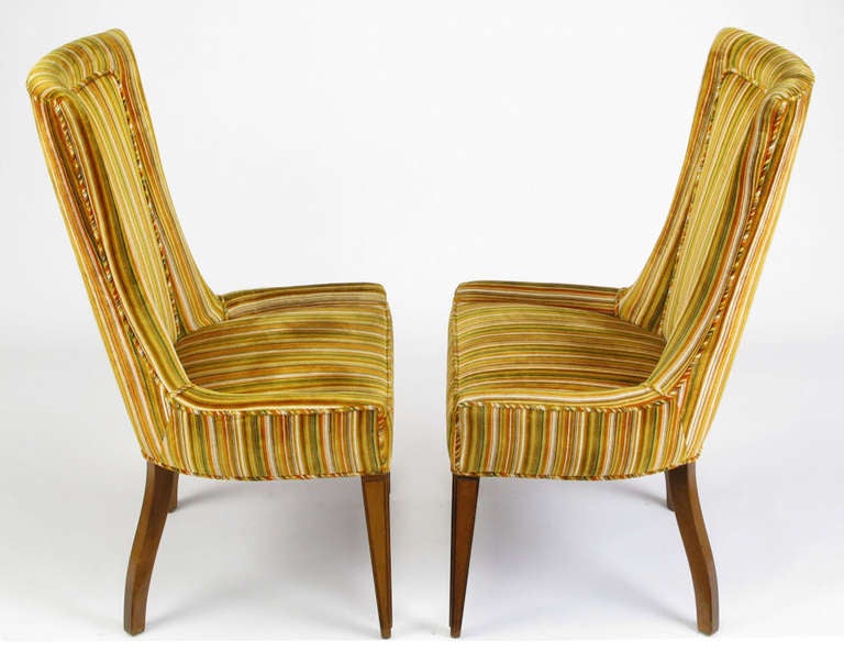 Pair Striped & Cut Velvet Empire Style Side Chairs In Good Condition In Chicago, IL