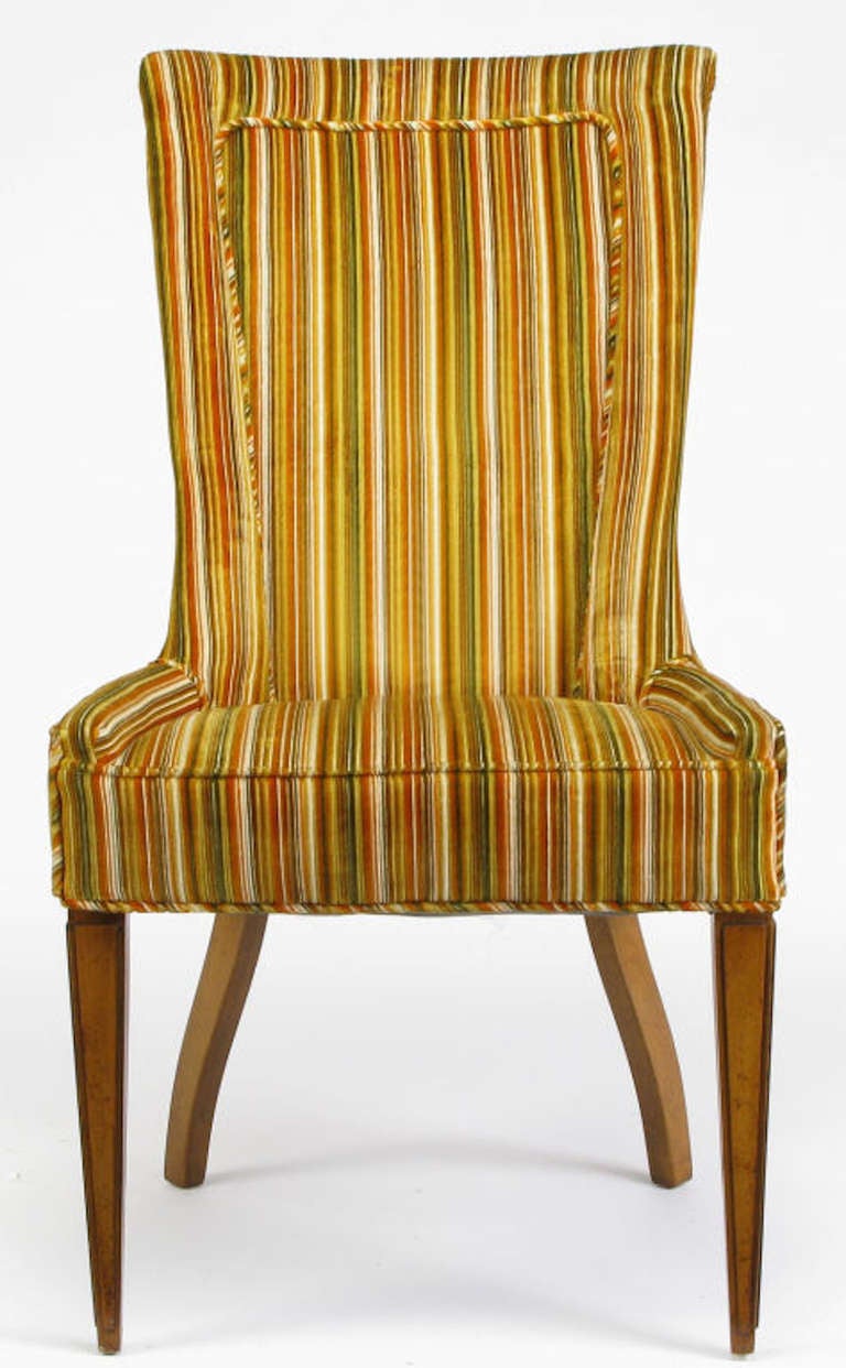 Mid-20th Century Pair Striped & Cut Velvet Empire Style Side Chairs