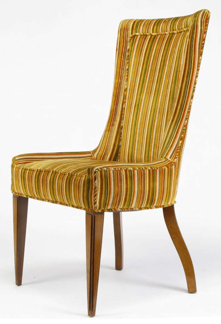 Pair Striped & Cut Velvet Empire Style Side Chairs 1