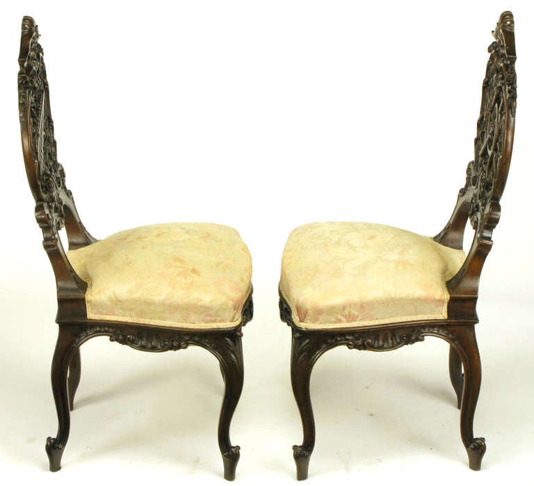 Pair of Early 1900s Hand-Carved Walnut French Regency Music Chairs For Sale 5