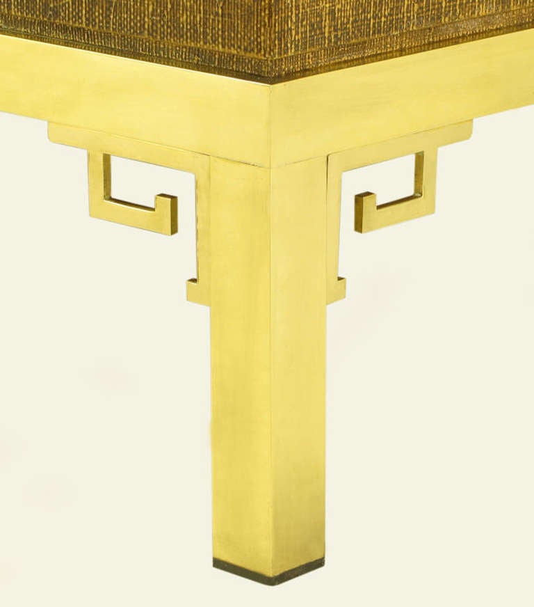 Late 20th Century Italian Raffia & Brass Greek Key Coffee Table For Sale