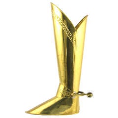 English Spurred Brass Knight's Boot Umbrella Stand 2
