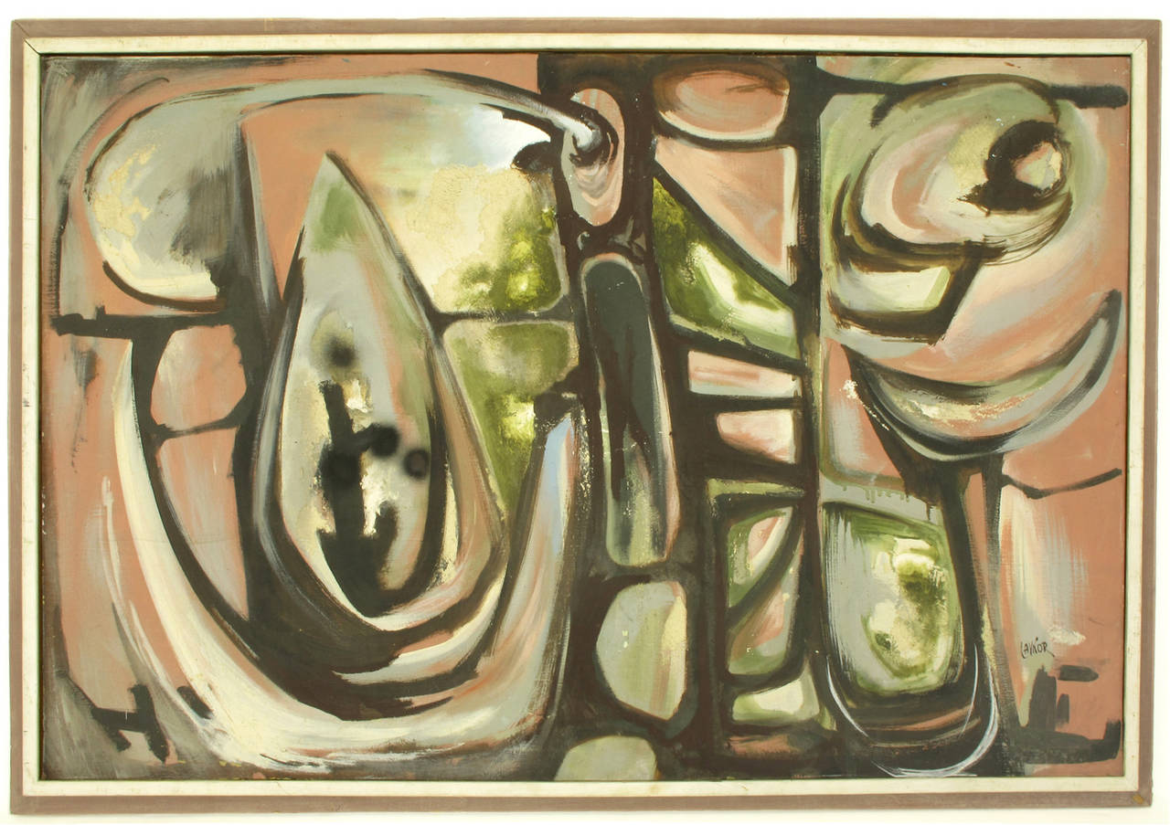 Harold A. Laynor abstraktes Öl auf Leinwand mit Impasto-Relief in original bemaltem, zweiteiligem Holzrahmen. Das Werk trägt den Titel 