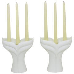 Pair of Uta Feyl White Matte Porcelain Candelabrum for Rosenthal Studio Linie 6