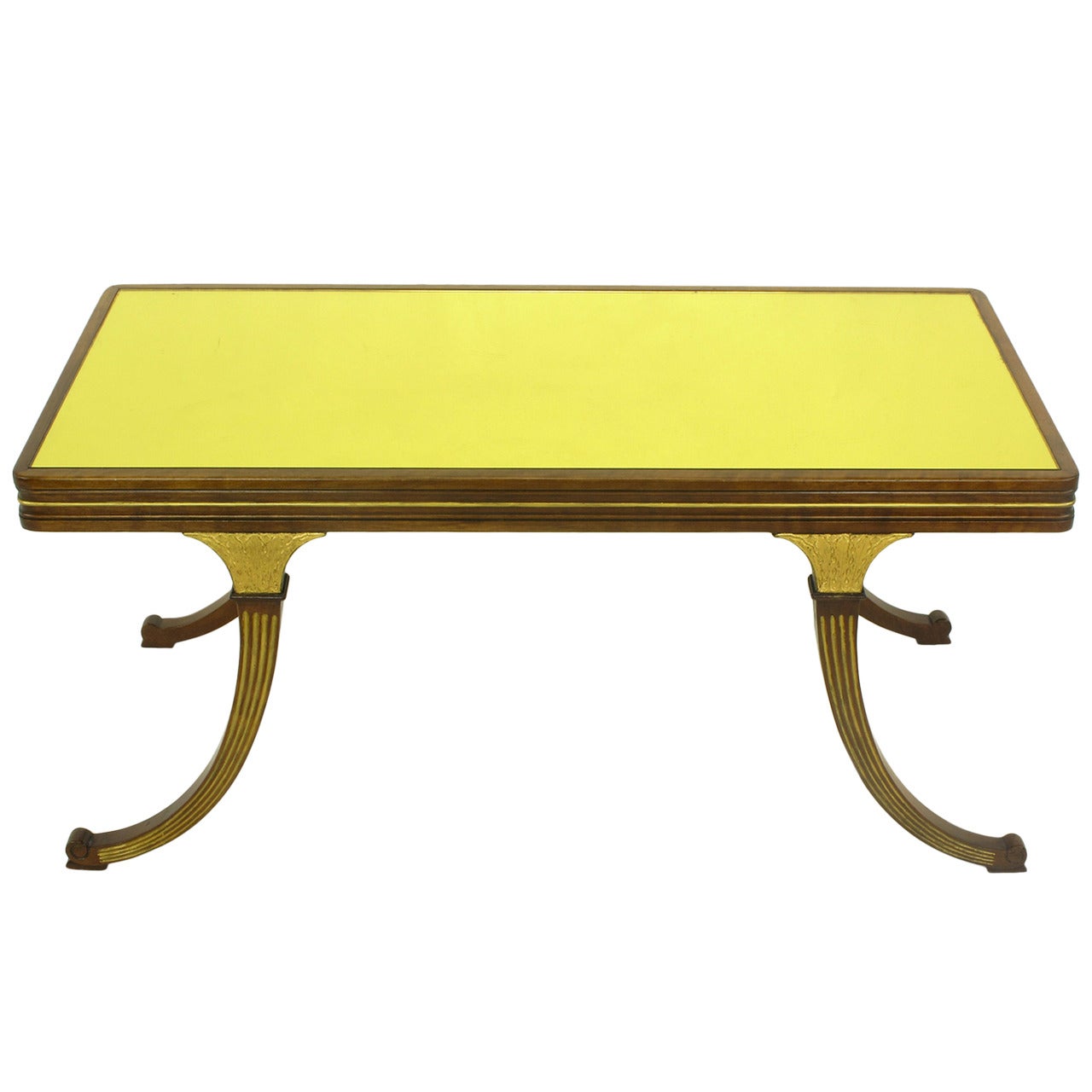 Early 1900s Parcel-Gilt and Walnut Empire Coffee Table with Gold Mirror Top For Sale