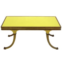 Antique Early 1900s Parcel-Gilt and Walnut Empire Coffee Table with Gold Mirror Top
