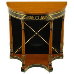 Parcel-Gilt and Black Empire Demilune Console Table with Crossed Brass Arrows
