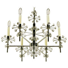 1960s Six-Arm Crystal Snowflake Chrome Chandelier 5