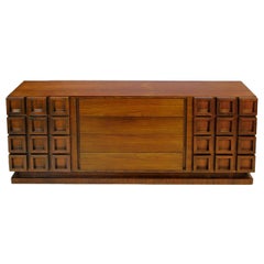 Peck & Hills Walnut Dresser with Deep Geometric Relief Front