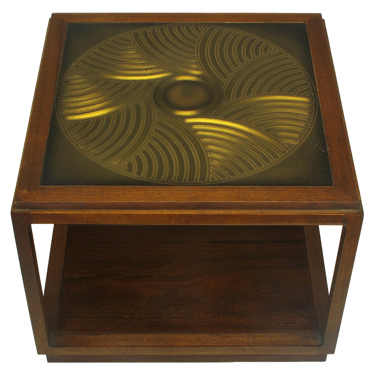 Bert England East Indian Laurel Side Table with Etched Brass Top for Baker