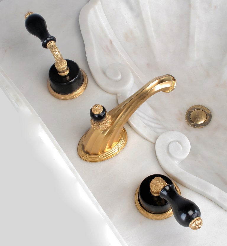 Sherle Wagner Gold Plated Bronze & Onyx Faucet Set In Excellent Condition In Chicago, IL