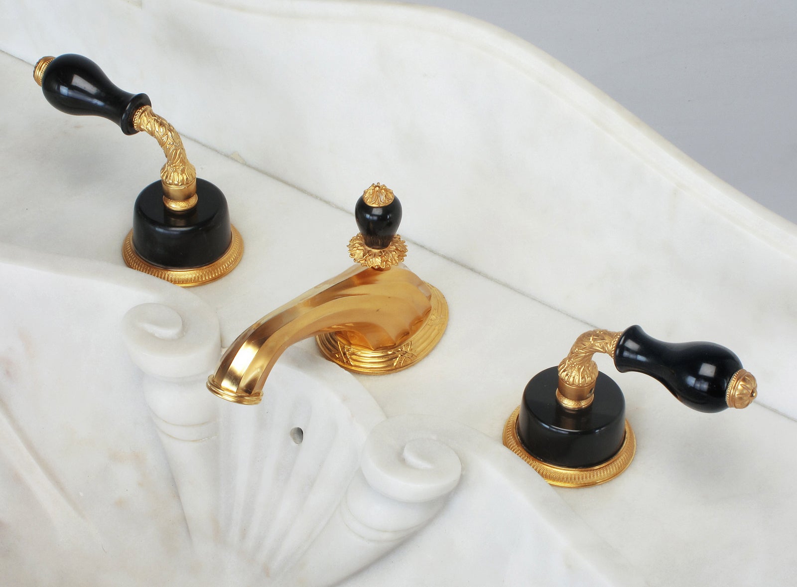 Sherle Wagner Gold Plated Bronze & Onyx Faucet Set