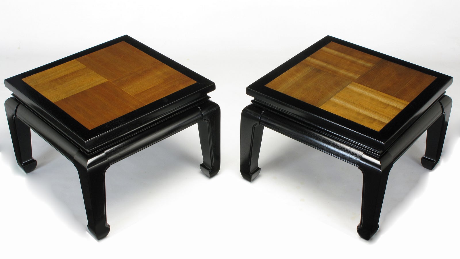 Pair of Ming Low Tables with Parquetry Tops