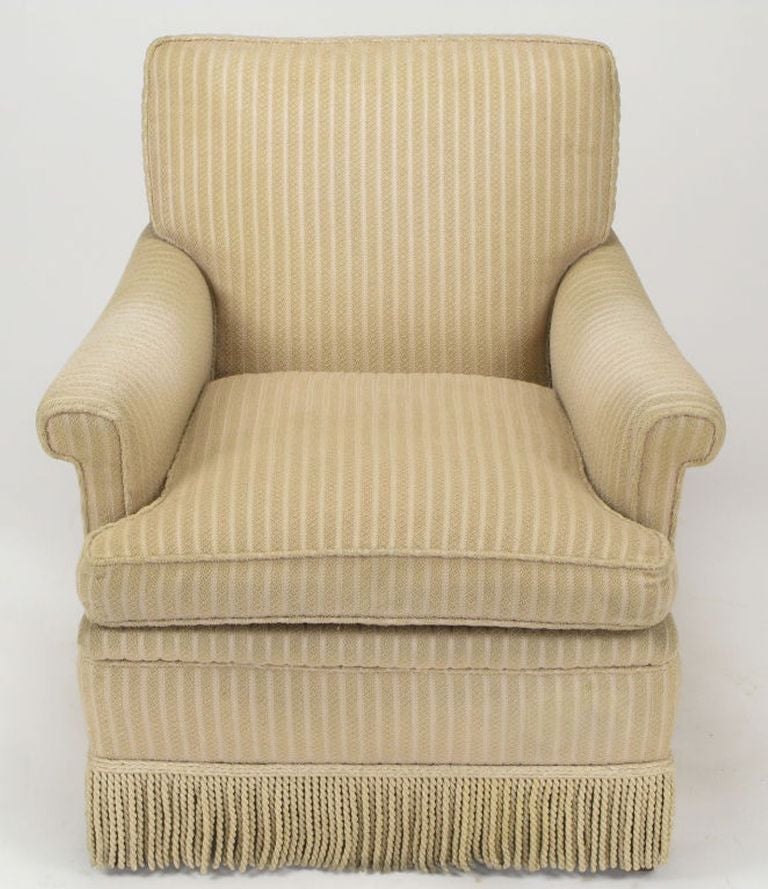American Pair Rolled-Arm Club Chairs In Taupe Wool