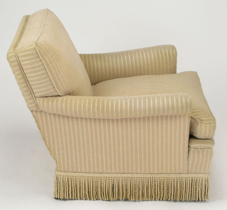 Mid-20th Century Pair Rolled-Arm Club Chairs In Taupe Wool