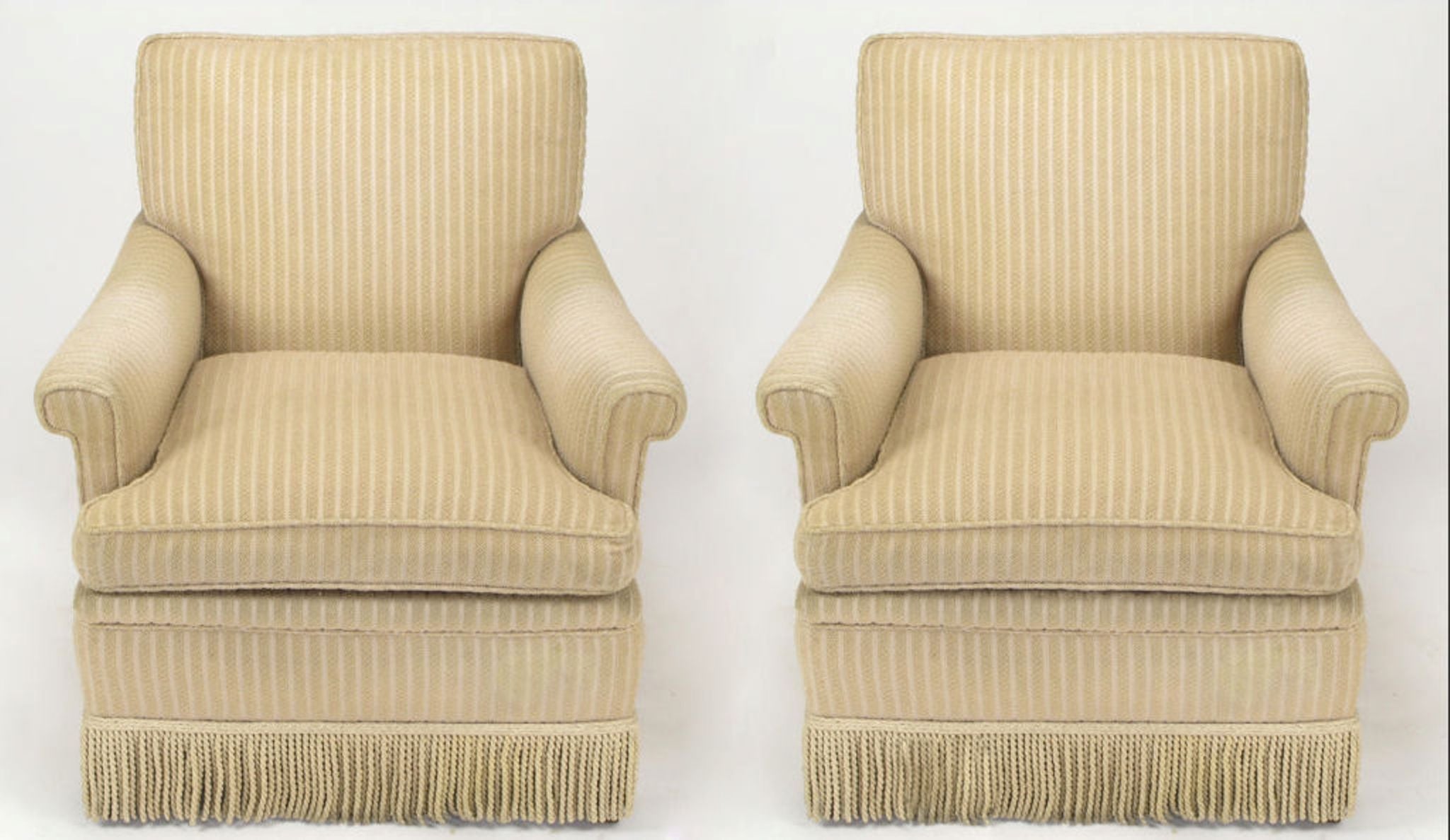 Pair Rolled-Arm Club Chairs In Taupe Wool