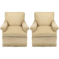 Pair Rolled-Arm Club Chairs In Taupe Wool
