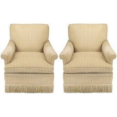 Vintage Pair Rolled-Arm Club Chairs In Taupe Wool